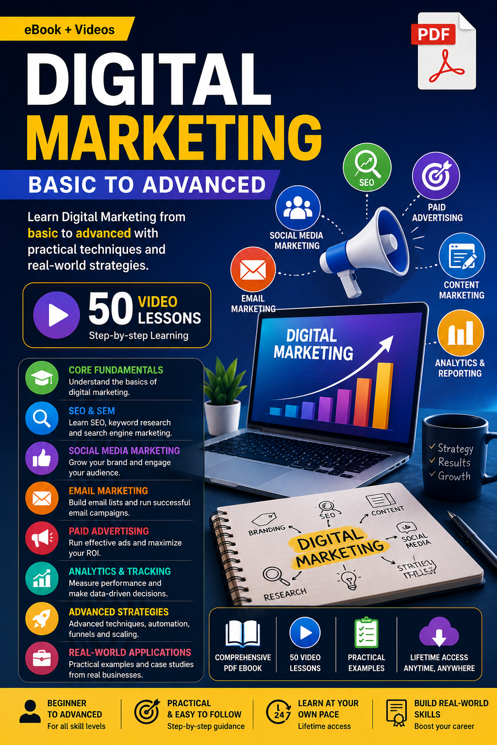 Digital Marketing: Basic to Advanced – eBook pdf + 50 Video Lessons included
