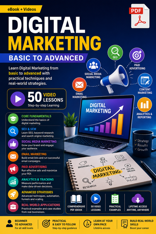 Digital Marketing: Basic to Advanced – eBook pdf + 50 Video Lessons included